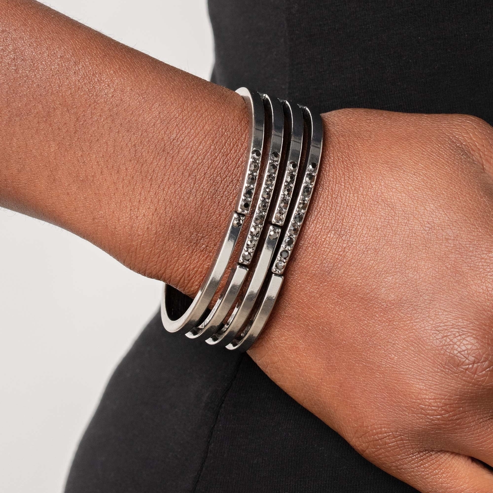 Elegant Silver & Hematite Hinge Bracelet